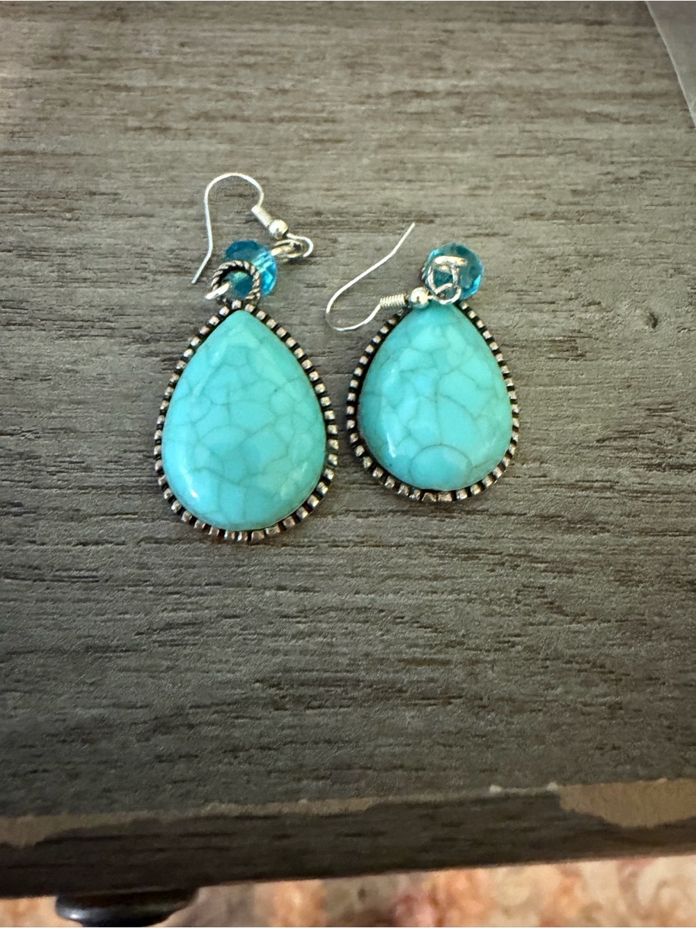 Turquoise Teardrop Dangle Earrings - Blue Stone Earrings